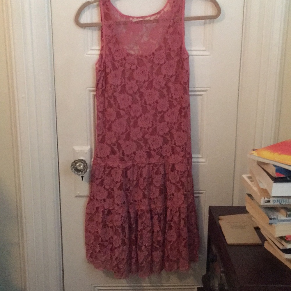 Pink lace over lay dress and matching slip